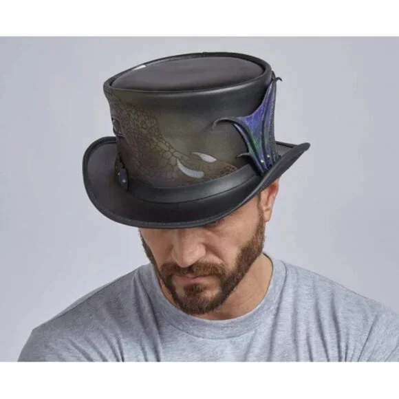 Draco Waterproof Hat Sz XXL American Hat Makers Black Leather Rock Top Steampunk